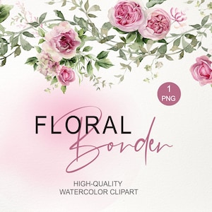 Pinnwand mit rosa Rose. Aquarell Blumen Rahmen Clipart. Rose, Blütenkranz Pfingstrose. Hochzeit Seitenränder Gestaltung. Digitaler Download 009