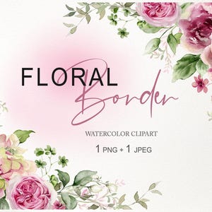 Rosa Rose floral Ecke floral Clipart. Pfingstrosen Blumenrahmen PNG. Aquarell Hintergrund. Hochzeitseinladung. Digitaler Download 009