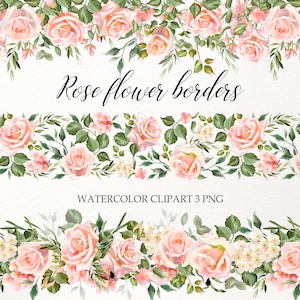 Clipart de borda floral. Aquarela blush rosa flor quadro PNG. Fronteira perfeita, cartão de convite de casamento, guirlanda floral. Baixar digitais 005