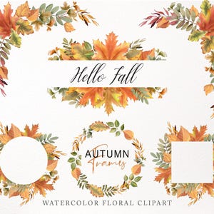 Clipart de feuilles d'automne. Bordure d'automne aquarelle PNG. Couronne de feuilles d'érable, feuillage d'angle, cadre carré. Conception de carte de Thanksgiving Graphique numérique
