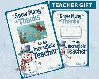 Porta biglietti regalo di Natale per insegnanti / Inserto per biglietti regalo a forma di pupazzo di neve / Stampabile con scritta "Grazie di cuore" / Regalo per insegnanti per le feste / Download immediato