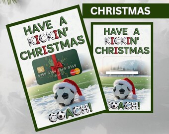 Porta carte regalo allenatore di calcio per Natale / Inserto per carta stampabile per allenatore di calcio Kickin Christmas / Regalo per le feste / Download immediato