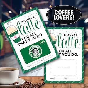 Cadeaukaarthouder, Starbucks, Bedankt, Latte, Instant Download, Afdrukbaar