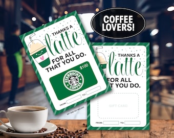 Porta carte regalo, Starbucks, Grazie, Latte, Download immediato, Stampabile