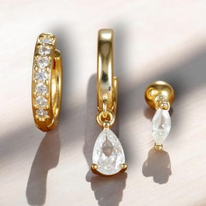 3PCS Stainless Steel Teardrop Hoop Earrings Set - Zircon Earring for Women