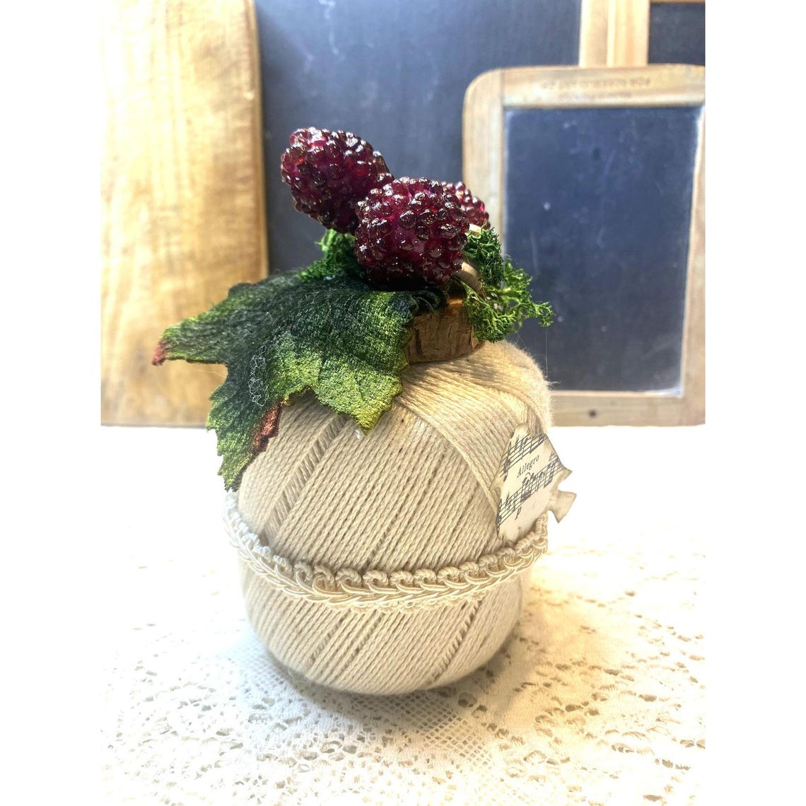 Primitive Raspberry Rustic Primitive Raspberries Crochet Thread Mini Assemblage Decorated ...