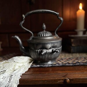 Antique Rogers Smith Silverplate Spirit Kettle, Ribbed Victorian Teapot, Ornate Finial