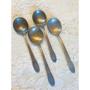 4 Bouillon Soup Spoons 1847 Rogers Bros. Sylvia IS Silverplate Vtg Monogram K