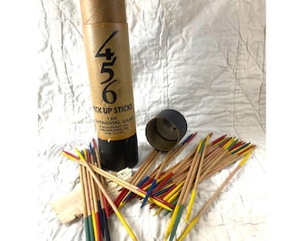 Vintage O. SCHOENHUT Continental Pick Up Sticks Game in Original Canister Can