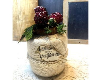 Rustic Primitive Raspberries Crochet Thread Mini Assemblage Decorated Country Decor