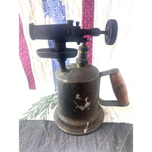 Vintage Brass Blow Torch Otto Bernz With Wooden Handle & Adjustable Valve