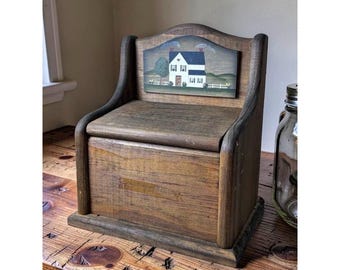 Caja de recetas de madera rústica de Coal Banks, hueca, pintada con escena campestre, con capacidad para tarjetas de índice de 3x5 pulgadas, estilo rústico vintage.