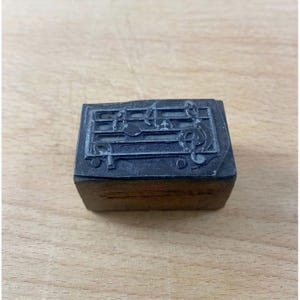 Antique Music Note Wood & Metal  Printing Block Stamp Shadow Box Primitive