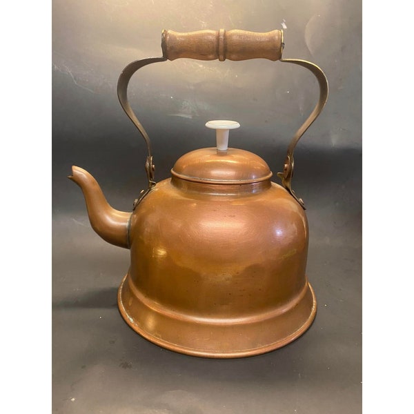 Vintage Copper Tea Kettle Stove Top with Lid Nice Watertight 8 inches plus Rustic Farmhouse