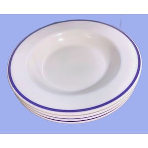 3 Homer Laughlin Pristine Flat Soup Salad Bowls Blue Band Rim Sturdy Restaurant Home Use Bowls