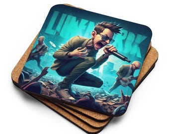 Chester Bennington Scream Cartoon On Stage Cork-back coaster