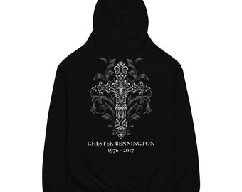 Chester Bennington Gothic Cross with Name and Dates Unisex oversized hoodie