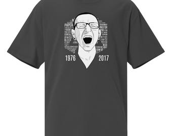 Chester Bennington Drawing Scream Overlay Lyrics Logo Oversized faded t-shirt