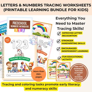 Preschool Tracing Workbook Bundle | Learning Bundle | 250+ Pages | Printable Activity Worksheets | Coloring | Dot To Dot | Tracing, Alphabet