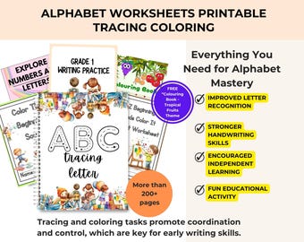 Preschool Learning Bundle: 200+ Activity Pages, Tracing & Coloring (Printable PDF Worksheets)