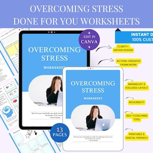 Done For You Coaching Workbook for Anxiety and Stress | Editable Canva Template | Therapy Worksheets for Stress Relief| Life Coach Editable