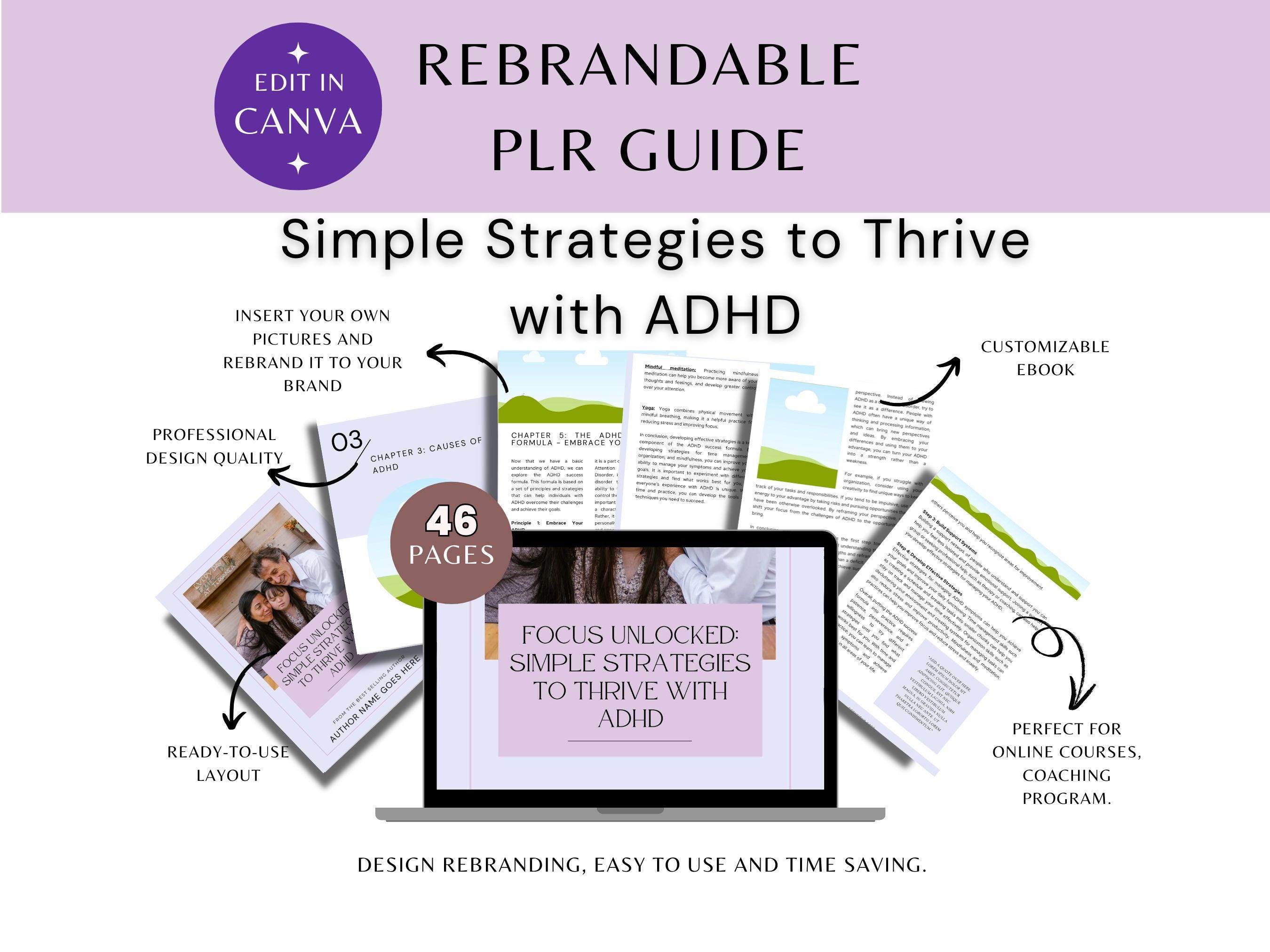 Customize eBook | Ebook on ADHD | Done for You Simple Strategist to Thrive with ADHD | Ebook plr | plr ebook resources | Coach resources
