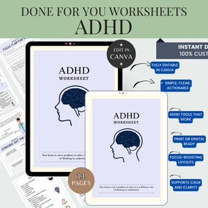 Done for you ADHD Worksheet, Mental Health Planner, ADHD Worksheet pdf, Focus Coping Skills, Digital Self Help Tool, Therapy, Neurodivergent