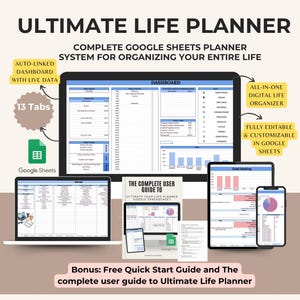 Ultimate Life Planner, Google Sheets, Budget Spreadsheet, Organization Planner, Life Planner Template, Habit Tracker, Task Tracker,