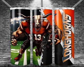 Diseños de sublimación de vaso flaco de 20 oz de Longhorn, equipo deportivo para envoltura recta Png, descarga digital PNG