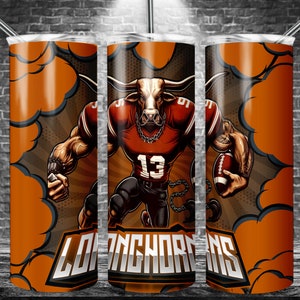 Longhorn 20oz Skinny Tumbler Sublimation Designs, Sport Team For Straight Wrap Png, Digital Download PNG