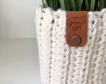 You Grow Girl Crochet Plant Pot Cozy Encouragement Gift for Daughter Birthday Gift Candle Cover Teacher Appreciation Handmade Friend Gift