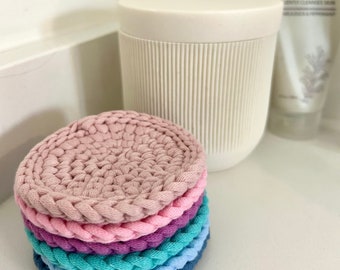 Handmade Gift Set of Cotton Facial Rounds + Storage Jar Crochet Reuseable Face Scrubby Sustainable Makeup Remover Pad Spa Gift Bridal Shower