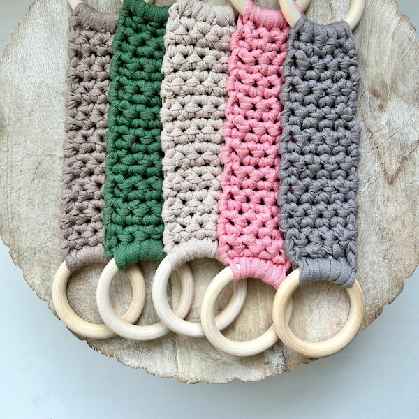 Kitchen Towel Hanger Crochet Tea Towel Holder with Wood Ring Housewarming Gift Basket New Home Handmade Hostess Gift Kitchen Decor