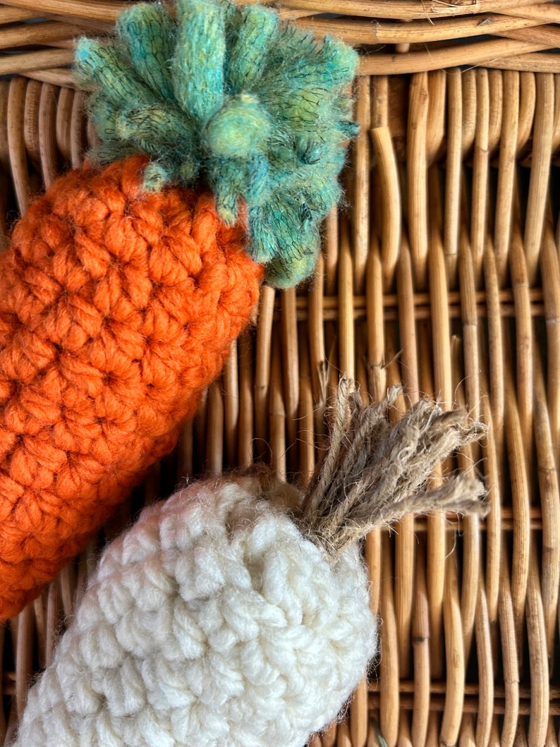 Farmhouse Chunky Carrots Crochet Spring Decor Easter Table Centerpiece Rustic Carrot Easter Basket Gift image 4