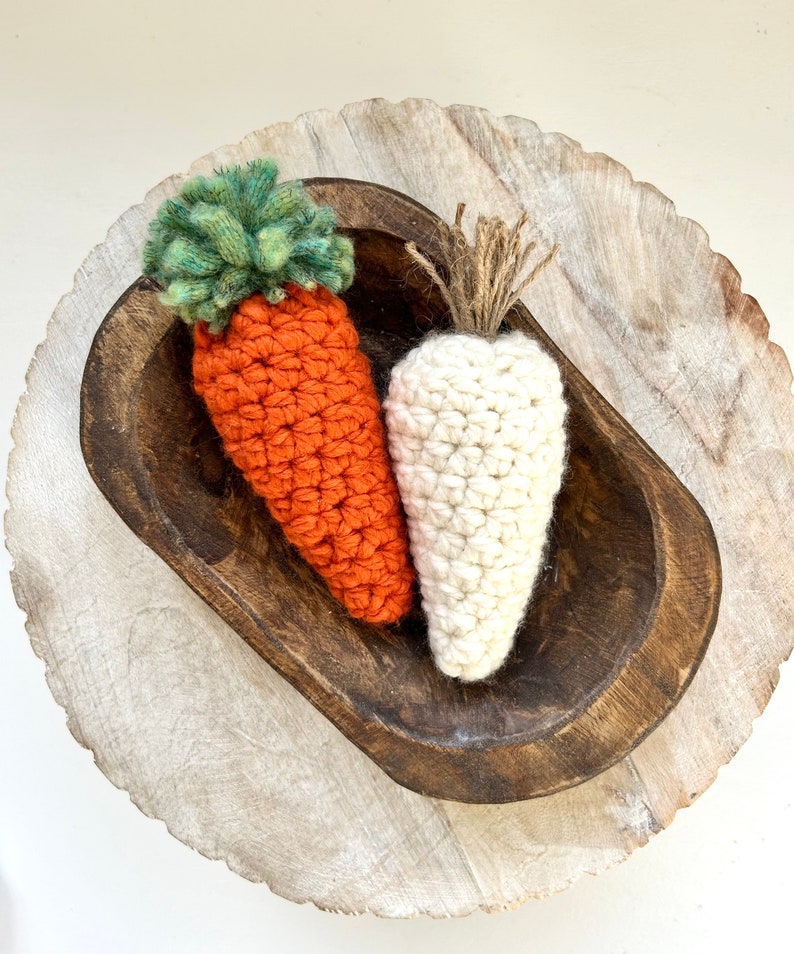 Farmhouse Chunky Carrots Crochet Spring Decor Easter Table Centerpiece Rustic Carrot Easter Basket Gift image 3