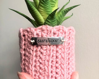 Plant cozy gift for survivor pink crochet home decor plant gift for friend mason jar cozy gift for mom candle cozy encouragement gift