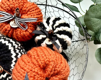 Halloween Knit Pumpkins SET of 3 Fall Home Decor Sweater Pumpkins Mantel Decor Halloween Unique Gift Pumpkin Tablescape Centerpiece