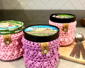 Ice Cream Pint Cozy Sleeve Crochet Gift Birthday Party Favors Child Ice Cream Cup Cover Bridesmaid Gift Stocking Stuffer Slumber Party Favor