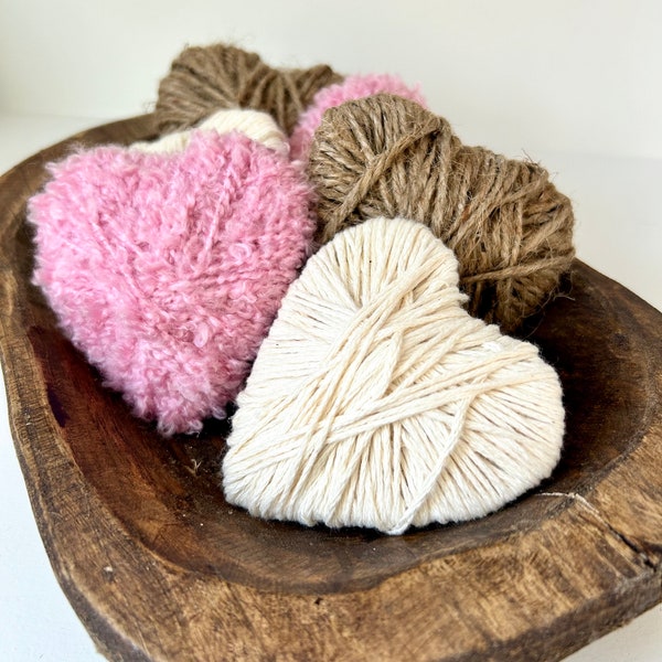 Farmhouse Heart Decor Valentine Yarn Wrapped Heart Bowl Filler Farmhouse Tiered Tray Decor Valentine Day Party Teacher Gift