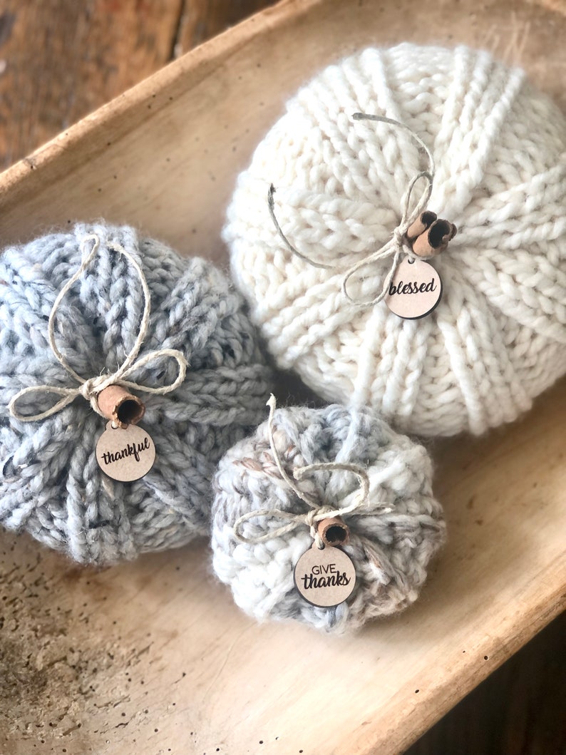 Knit Chunky Farmhouse Pumpkin Fall Decor Wedding White Sweater Pumpkin
