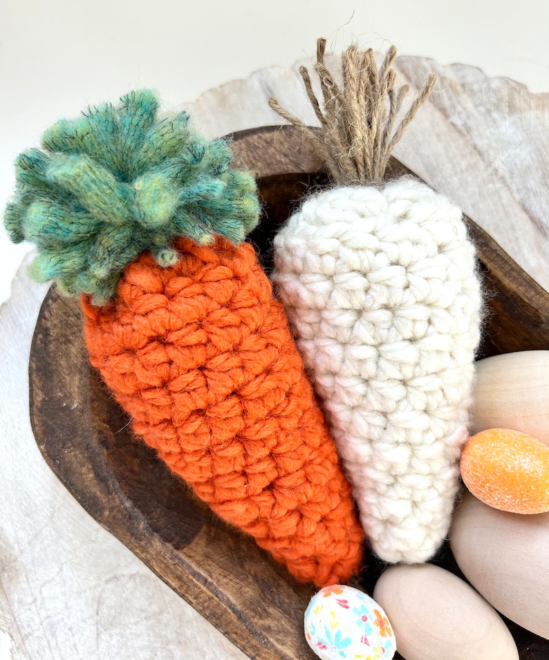 Farmhouse Chunky Carrots Crochet Spring Decor Easter Table Centerpiece Rustic Carrot Easter Basket Gift image 2