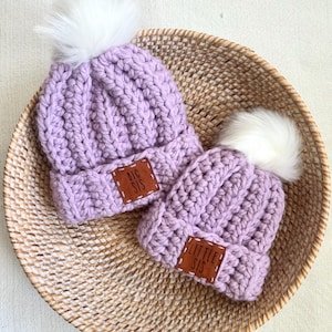 Matching Sister Knit Beanies Set Big Sis Lil Sis Leather Patch Hat 8_216488f5-5510-4a35-8136-  main image 2