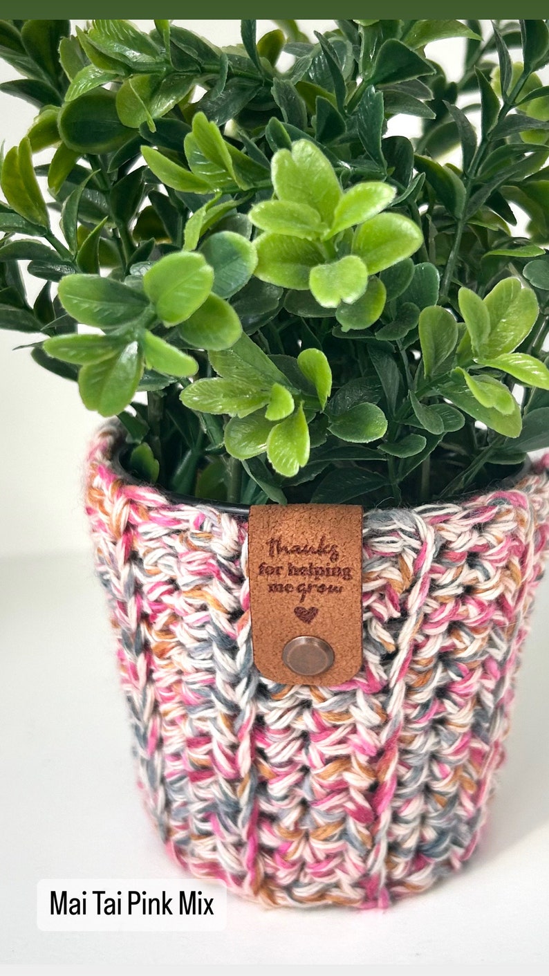Plant cozy crochet, plant lover gift, just live tag on planter crochet sleeve, plant gift for friend, plant gift for her, graduation gift image 5
