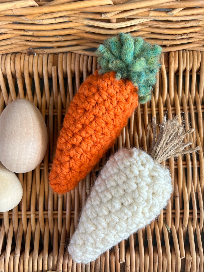 Farmhouse Chunky Carrots Crochet Spring Decor Easter Table Centerpiece Rustic Carrot Easter Basket Gift image 6