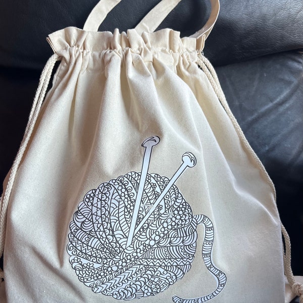 Immediate Shipping New Enabling Knitting Project Bags 100% Pure Natural Cotton Transfer Handle Drawstring Tote