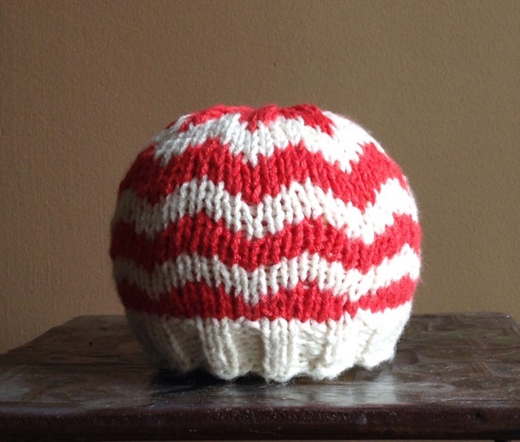 SALE Infant Chevron Baby Hat Photo Prop Beanie Cream Poppy Red