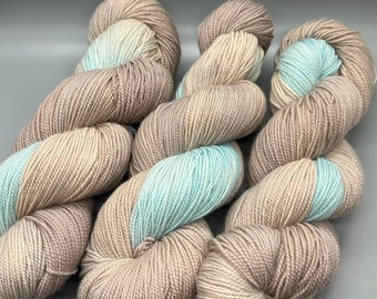 Hand dyed Assigned Pooling Yarn Mocha Teal Superwash Merino 80/20 Nylon