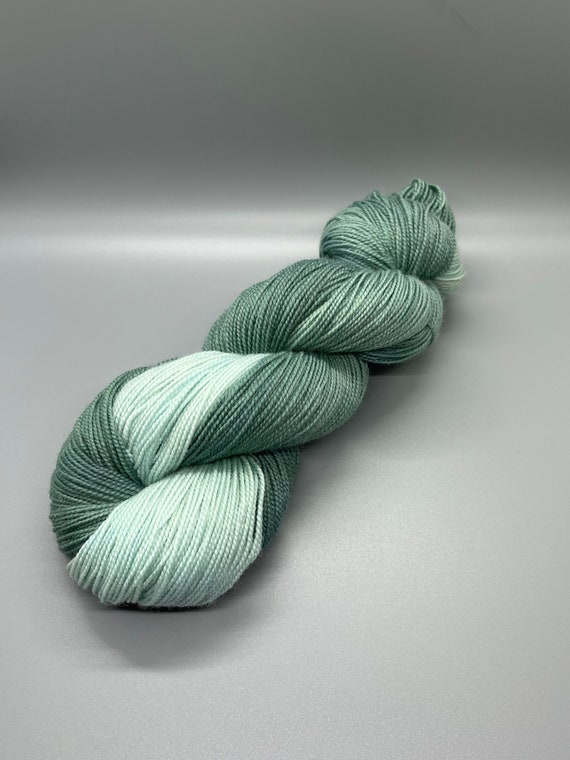 Hand Dyed Assigned Pooling Yarn Mint Colorway Green Ice Blue Superwash  Merino 80/20 Nylon Fingering 