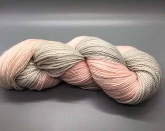 Hand dyed Worsted Yarn Whisper Superwash Merino Light Pink Light Peach Light Gray