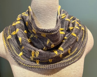 Immediate Shipping - Aspen Leaf Cowl Adult Teen Handknit Gift Snood Assigned Pooling Hand Dyed Yarn Mother’s Day Goft